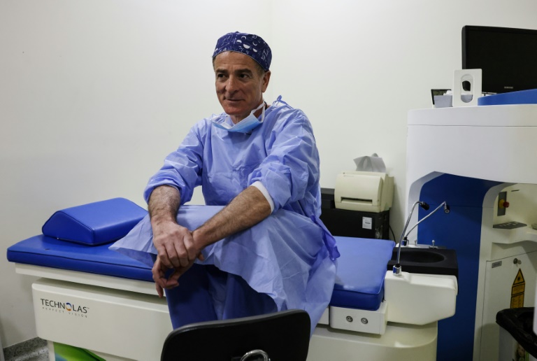 Elias Jarade, an eye surgeon, elected independent deputy in Lebanon, in his clinic in Beirut, May 17, 2022 (AFP - JOSEPH EID)